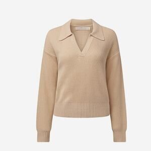 Rachel Parcell Collar V-Neck Sweater, Long Sleeve, Tan, Bleached Sand, Large NWT